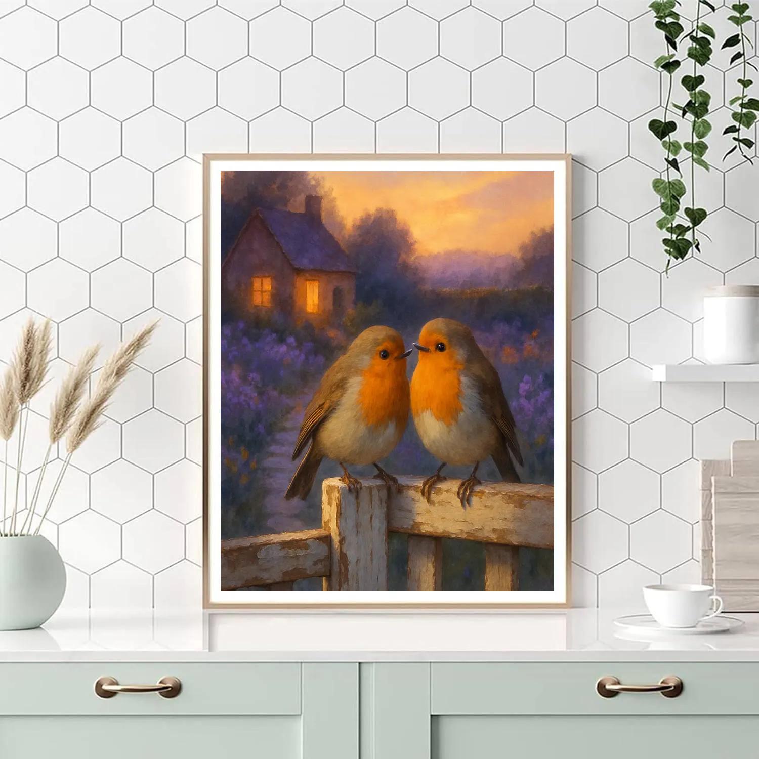 Twilight Robins On The Garden Gate DIY paint by numbers