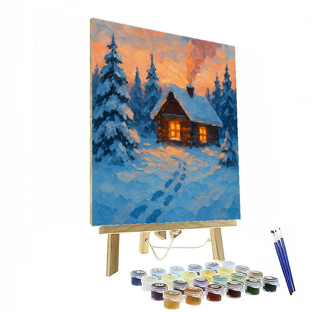 Golden Hearth Cabin At Frosty Dusk Paint by numbers kits