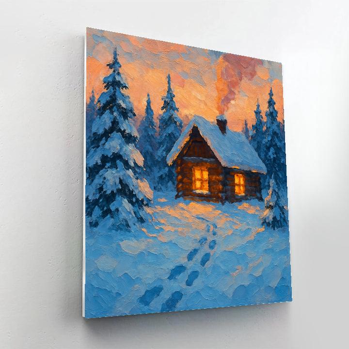 Golden Hearth Cabin At Frosty Dusk Paint by numbers kits