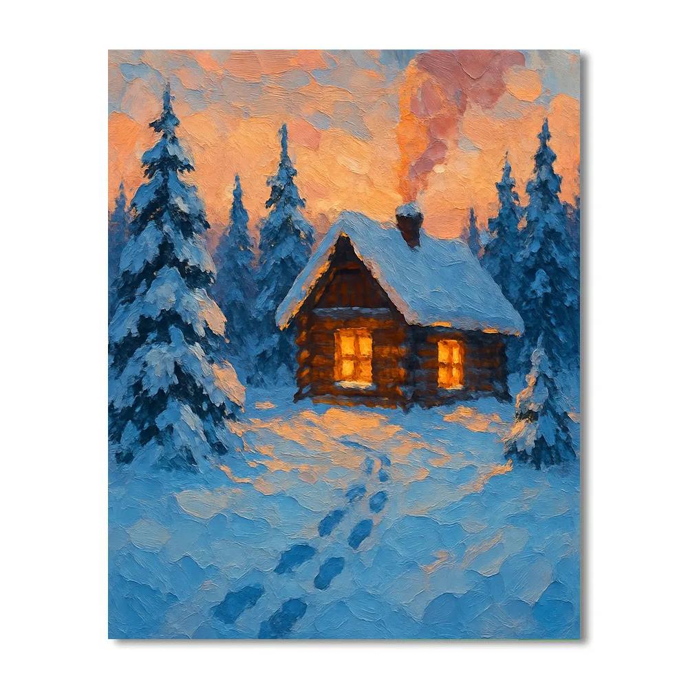 Golden Hearth Cabin At Frosty Dusk Paint by numbers kits
