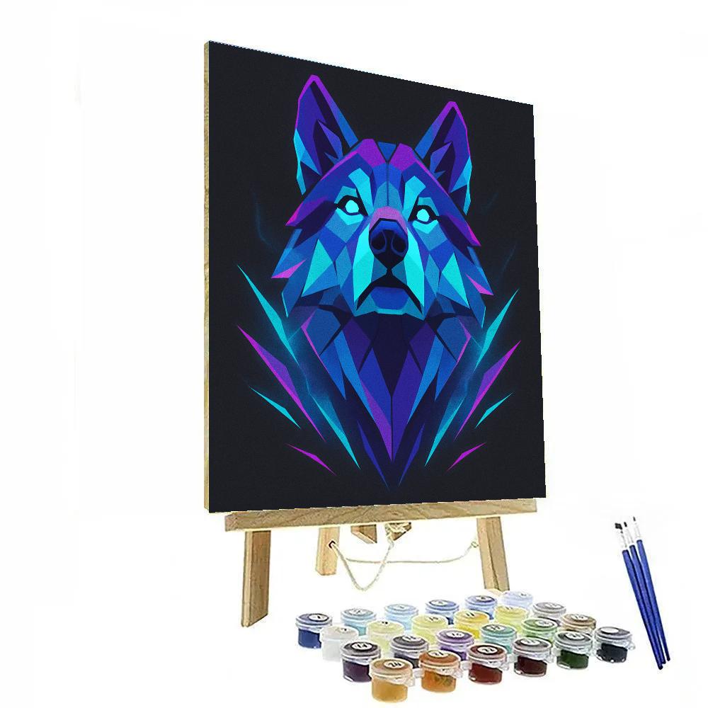Neon Glacier Wolf Gaze Painting by numbers kit