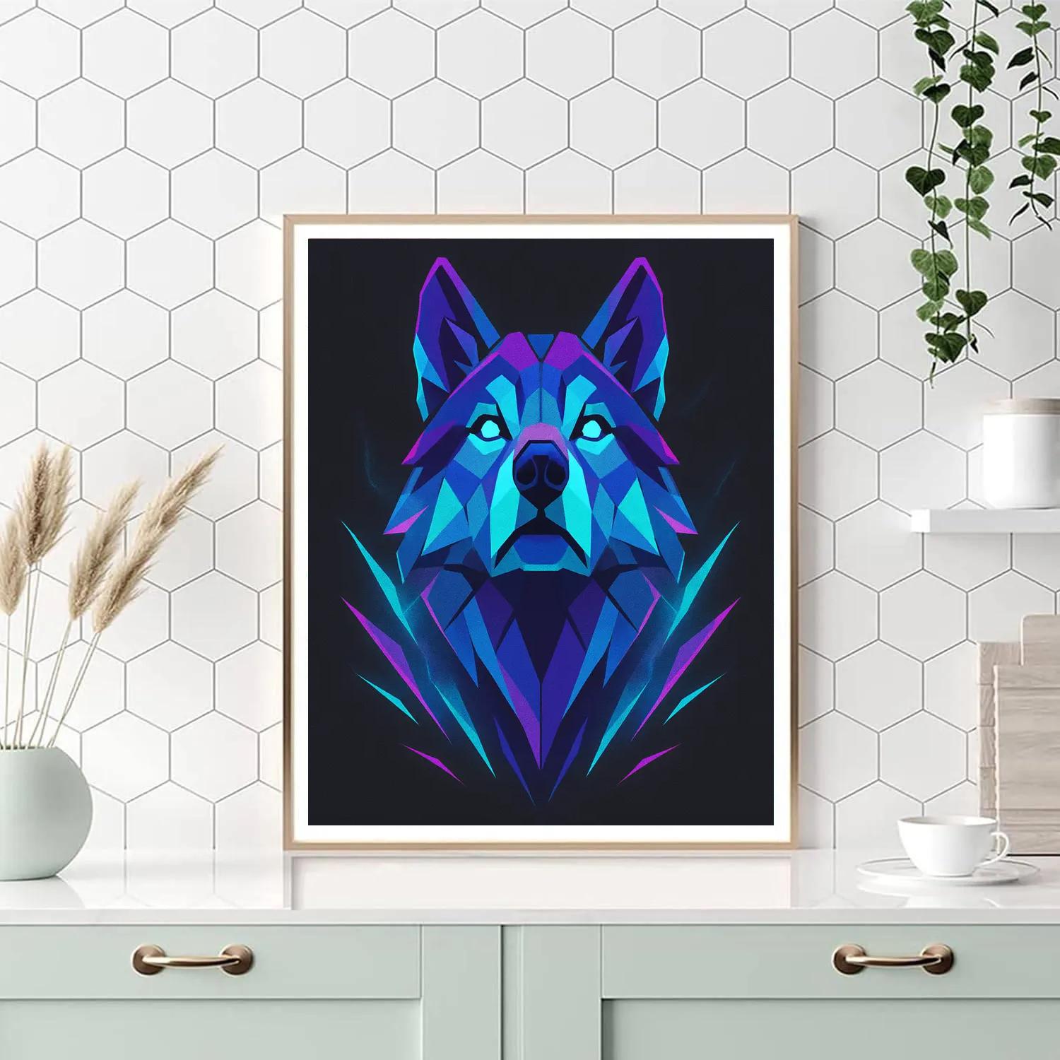 Neon Glacier Wolf Gaze Painting by numbers kit