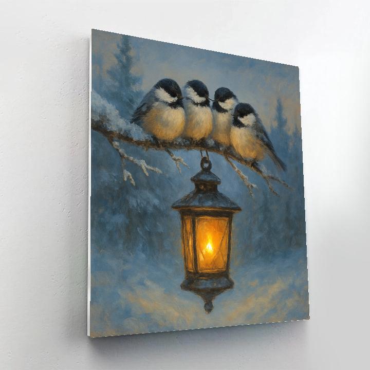 Winter Chickadees In The Lantern Light Numbered painting kits