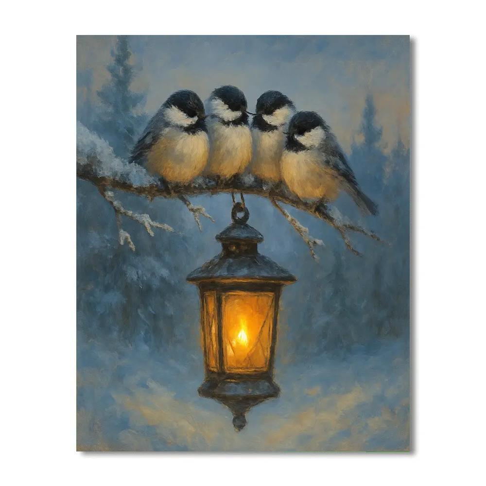 Winter Chickadees In The Lantern Light Numbered painting kits