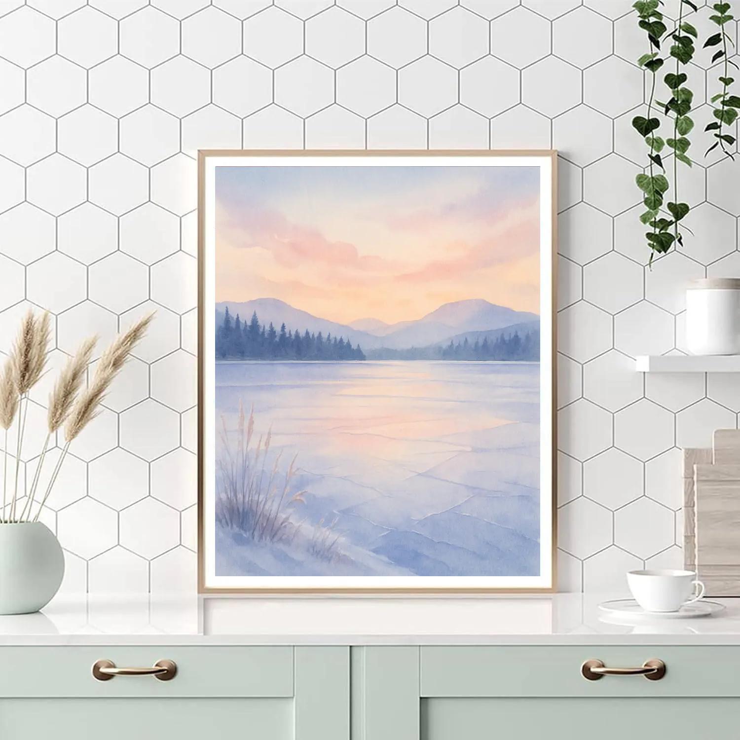 Lavender Dawn Over The Frozen Lake Paint by numbers art