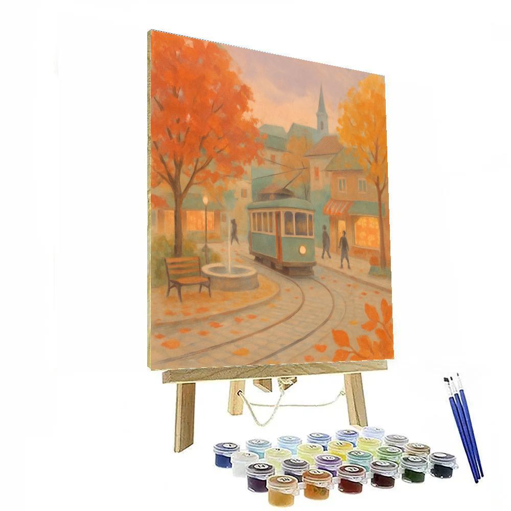 Autumn Square With Evening Streetcar Numbered painting kits