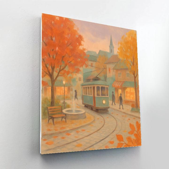 Autumn Square With Evening Streetcar Numbered painting kits
