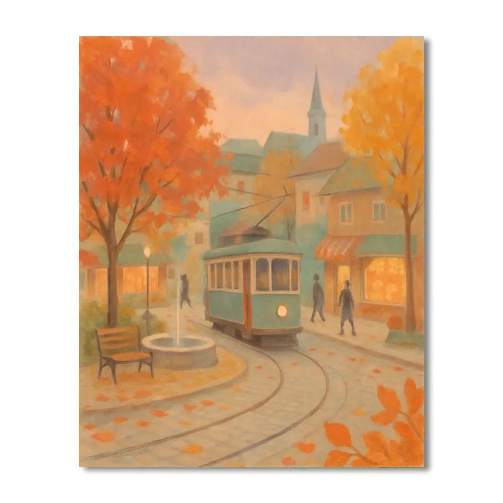 Autumn Square With Evening Streetcar Numbered painting kits