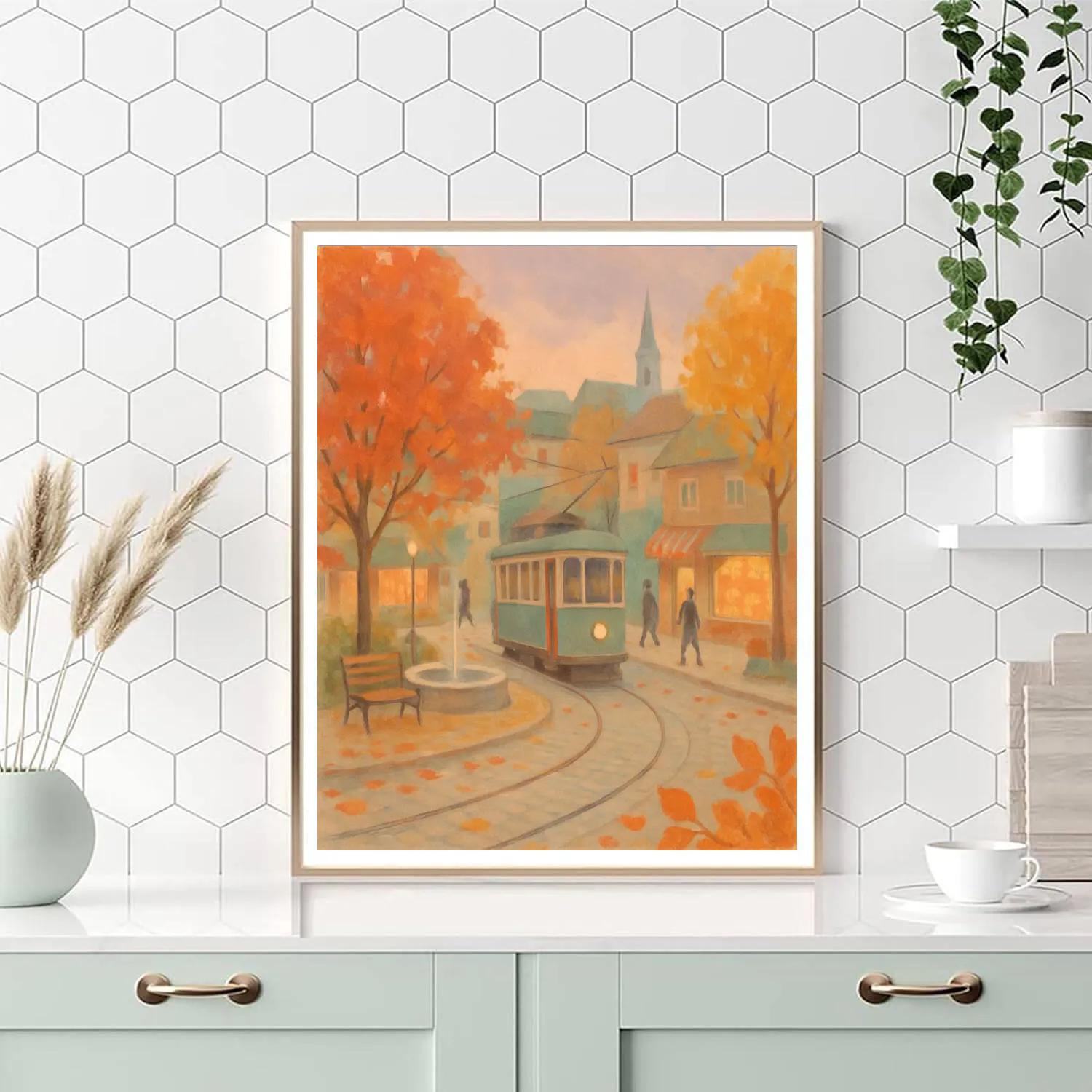 Autumn Square With Evening Streetcar Numbered painting kits