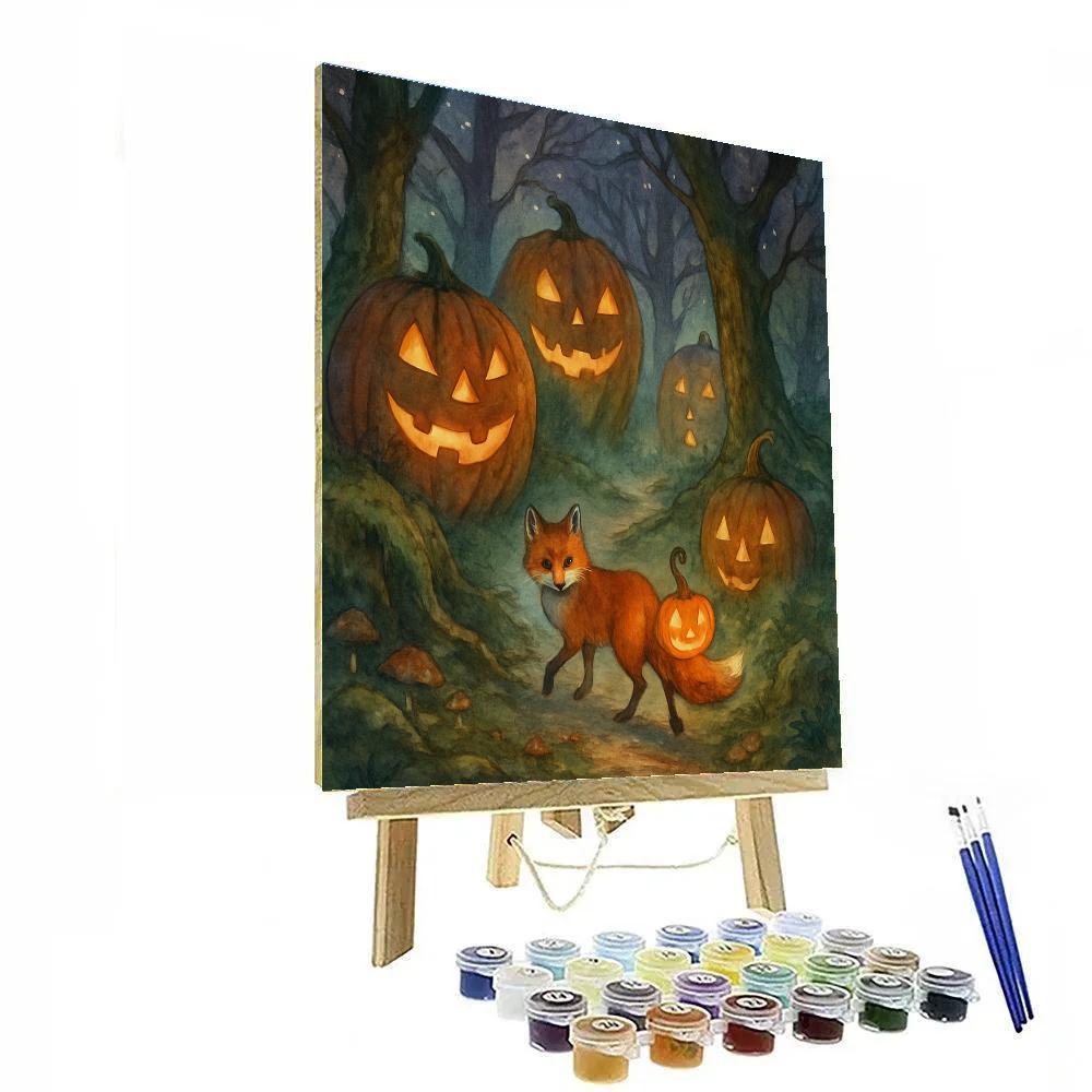 Lantern Fox In The Enchanted Pumpkin Grove paint by number