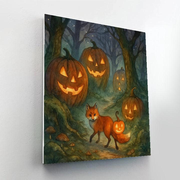 Lantern Fox In The Enchanted Pumpkin Grove paint by number