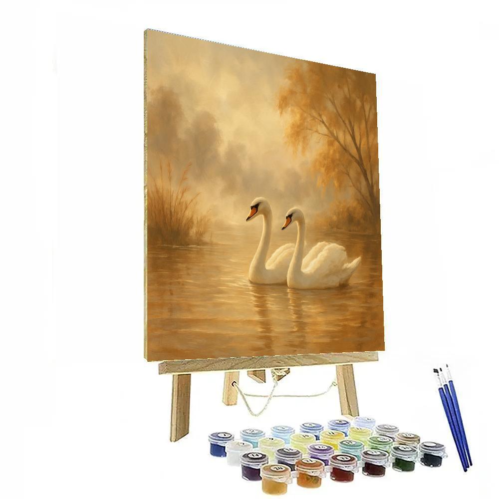 Morning Swans On The Tea Steam Lake DIY paint by numbers