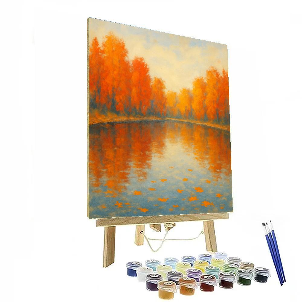 Golden Autumn Mirror Shore Number painting