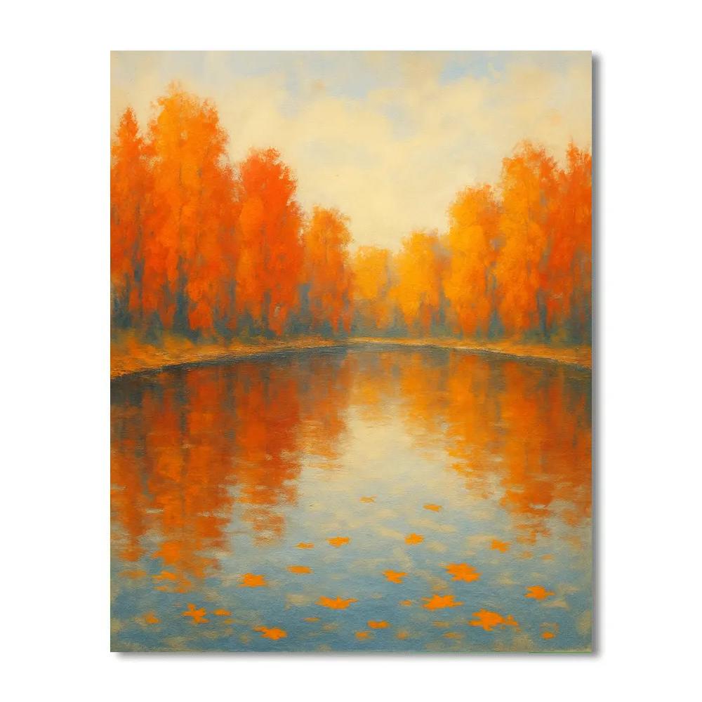 Golden Autumn Mirror Shore Number painting