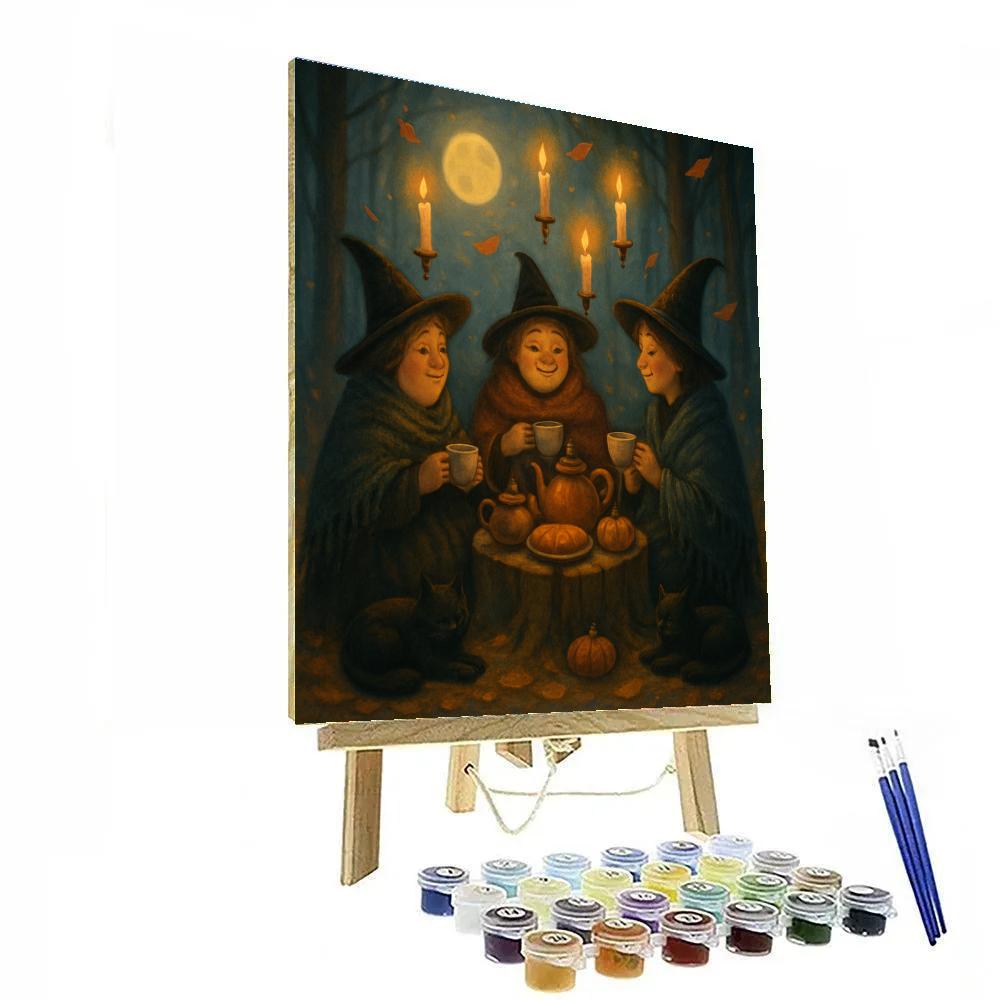 Witchs Tea Circle In The Moonlit Clearing Numbered painting kits
