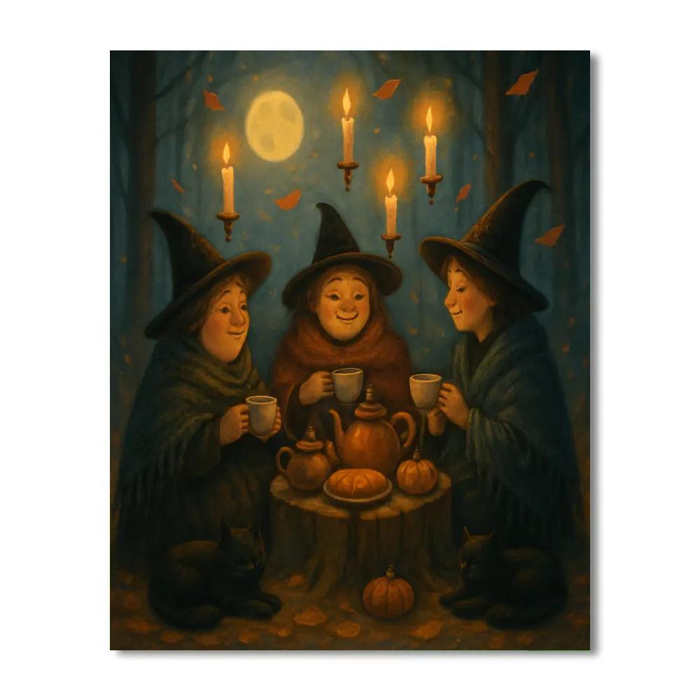 Witchs Tea Circle In The Moonlit Clearing Numbered painting kits