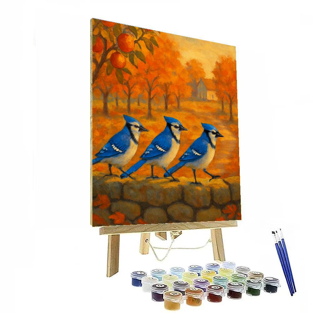Blue Jays In The Patchwork Autumn Orchard Numbered painting kits
