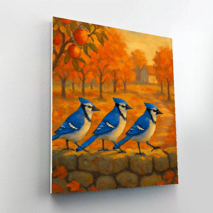 Blue Jays In The Patchwork Autumn Orchard Numbered painting kits