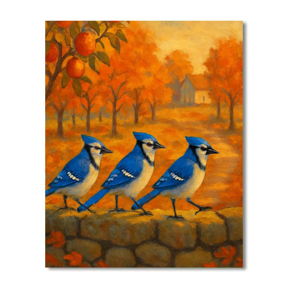 Blue Jays In The Patchwork Autumn Orchard Numbered painting kits