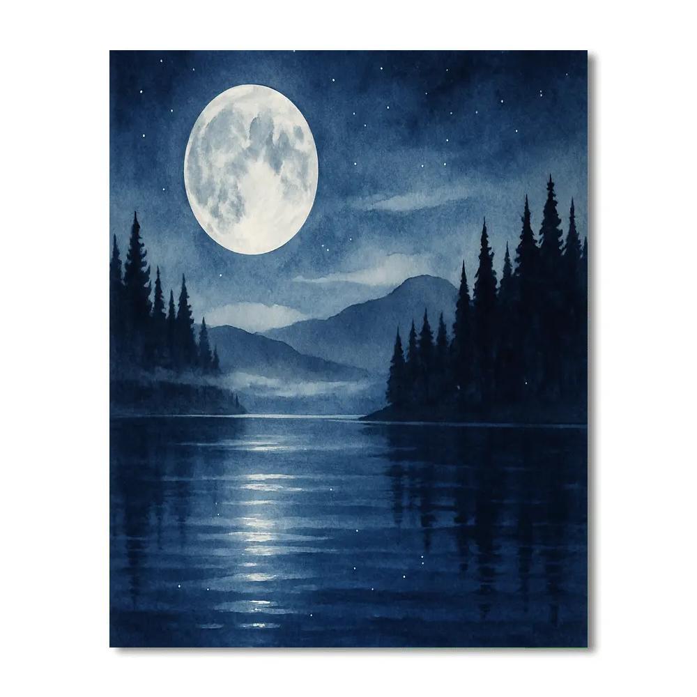 Moonlit Pines And Silver Lake Numbered painting kits