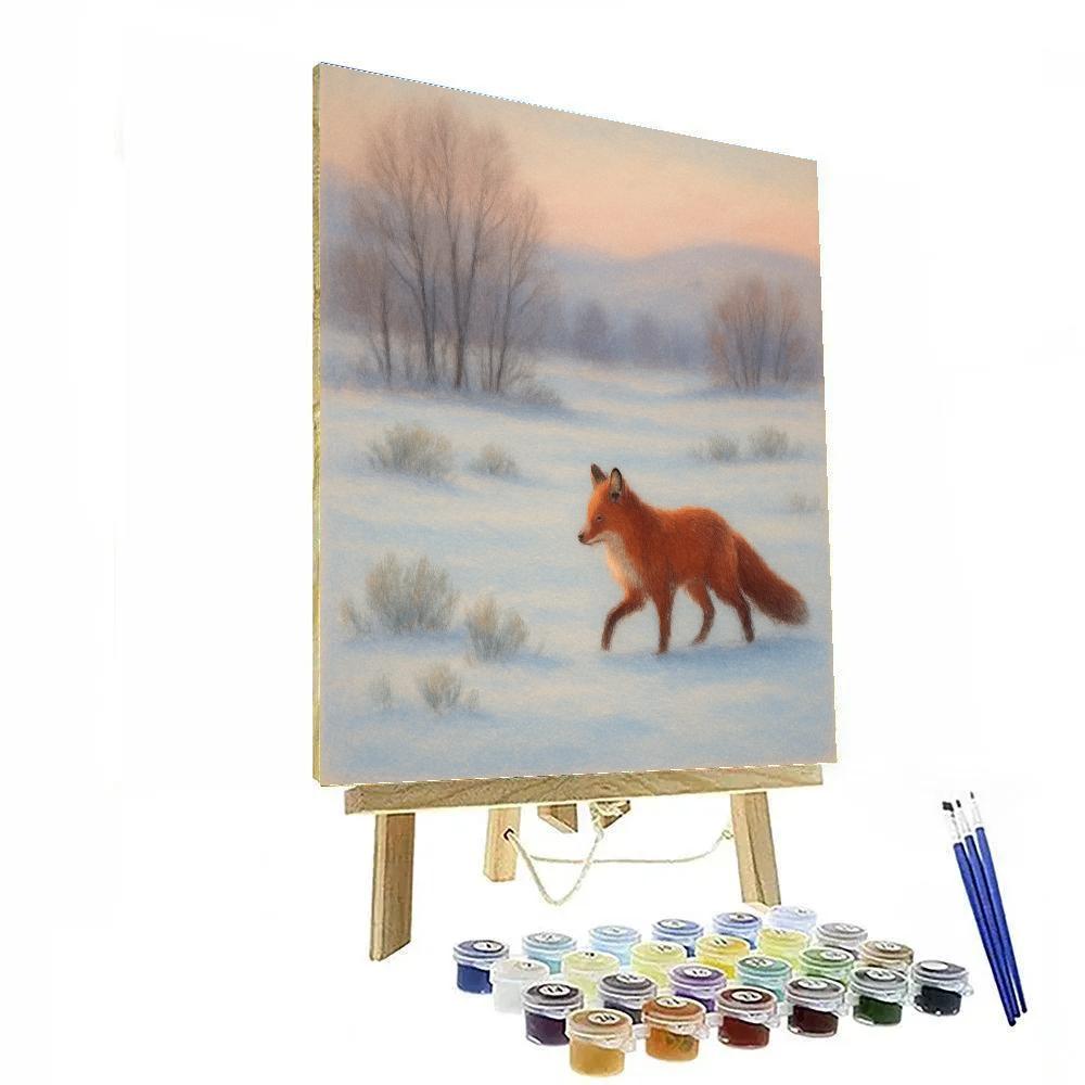 Crimson Fox Crossing Winter Field Painting by numbers kit