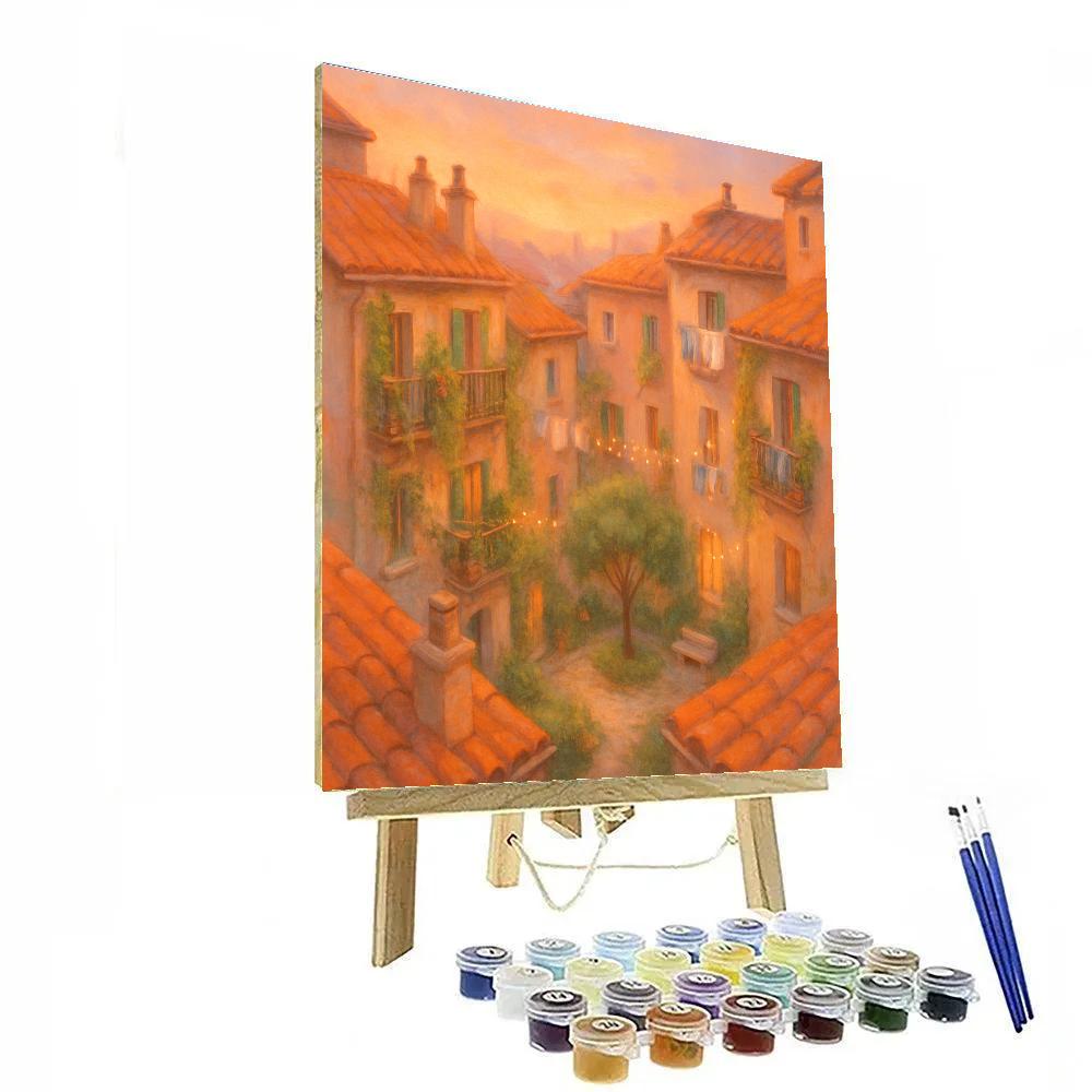 Sunset Rooftops And Hidden Garden Courtyard paint by number