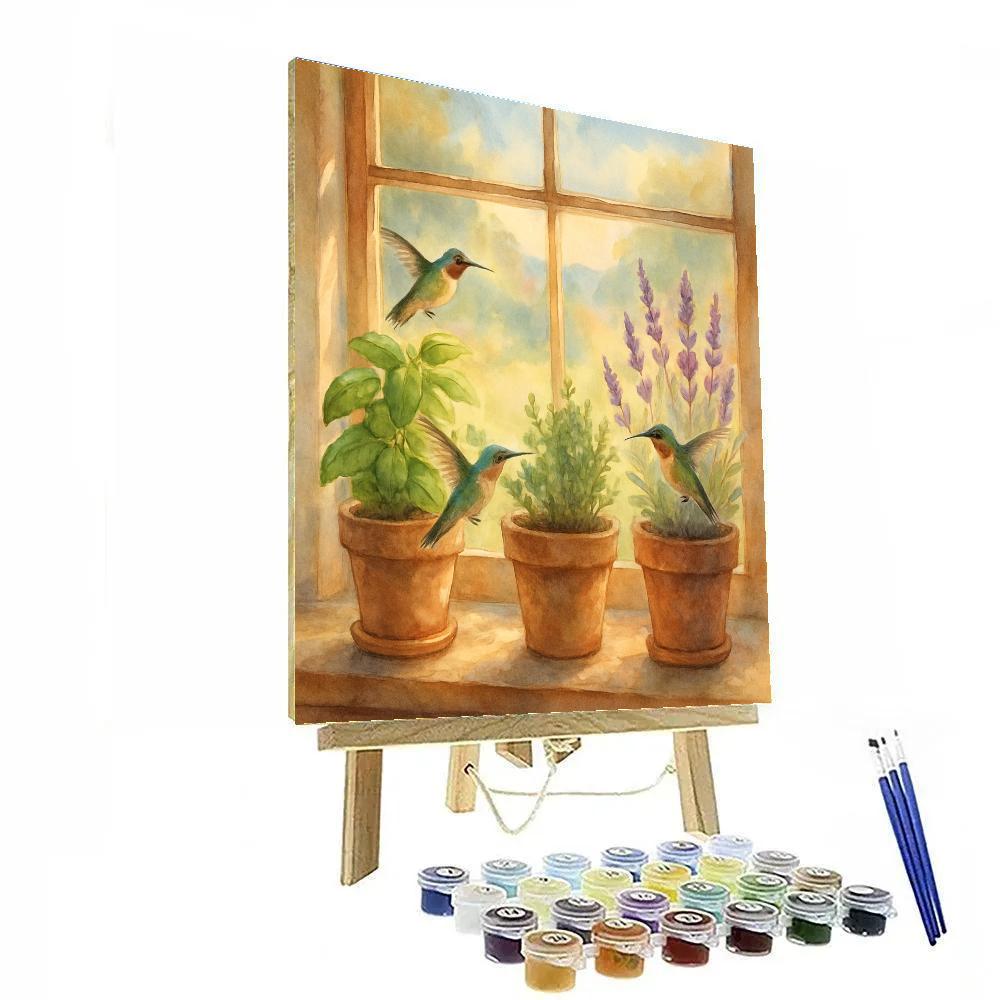 Hummingbirds Among The Window Herb Garden Paint by numbers kits