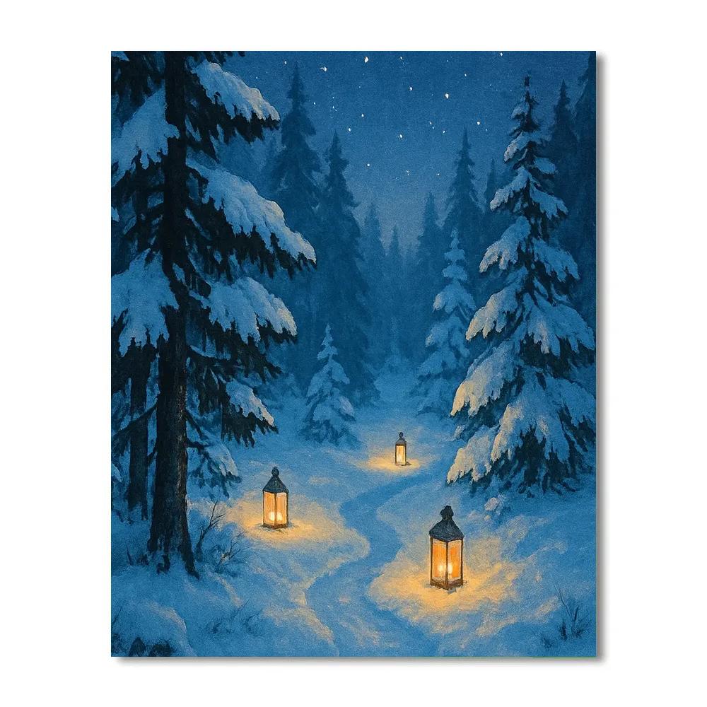 Snow Lanterns In Pine Hollow paint by numbers