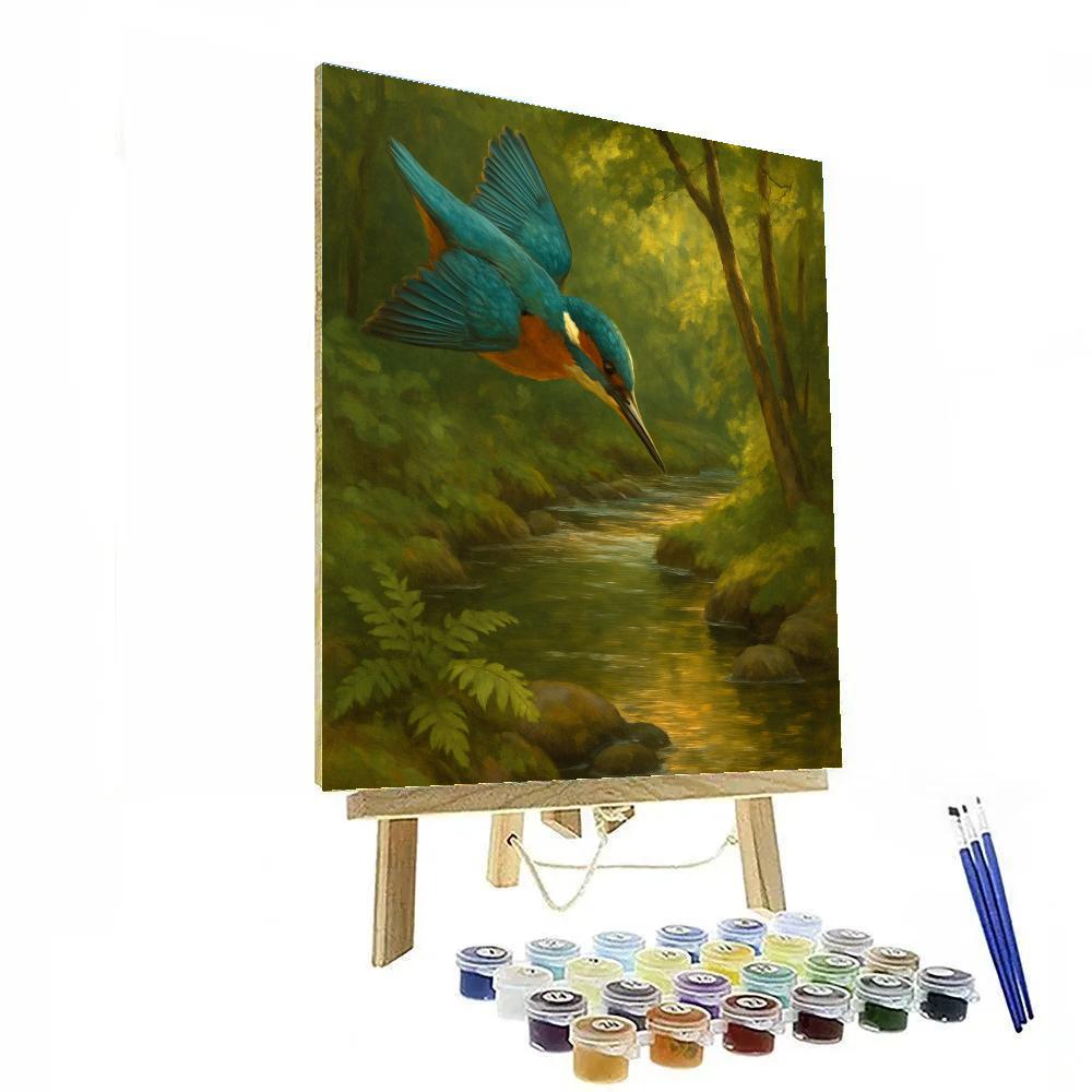 Kingfisher Over The Mossy Brook Bend Numbered painting kits