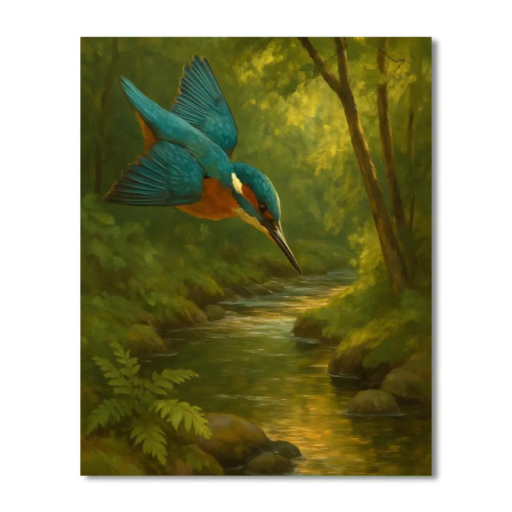 Kingfisher Over The Mossy Brook Bend Numbered painting kits