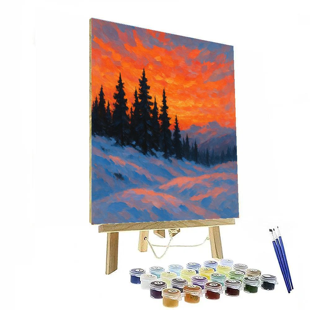 Sunset Glow Over Evergreen Ridge DIY paint by numbers