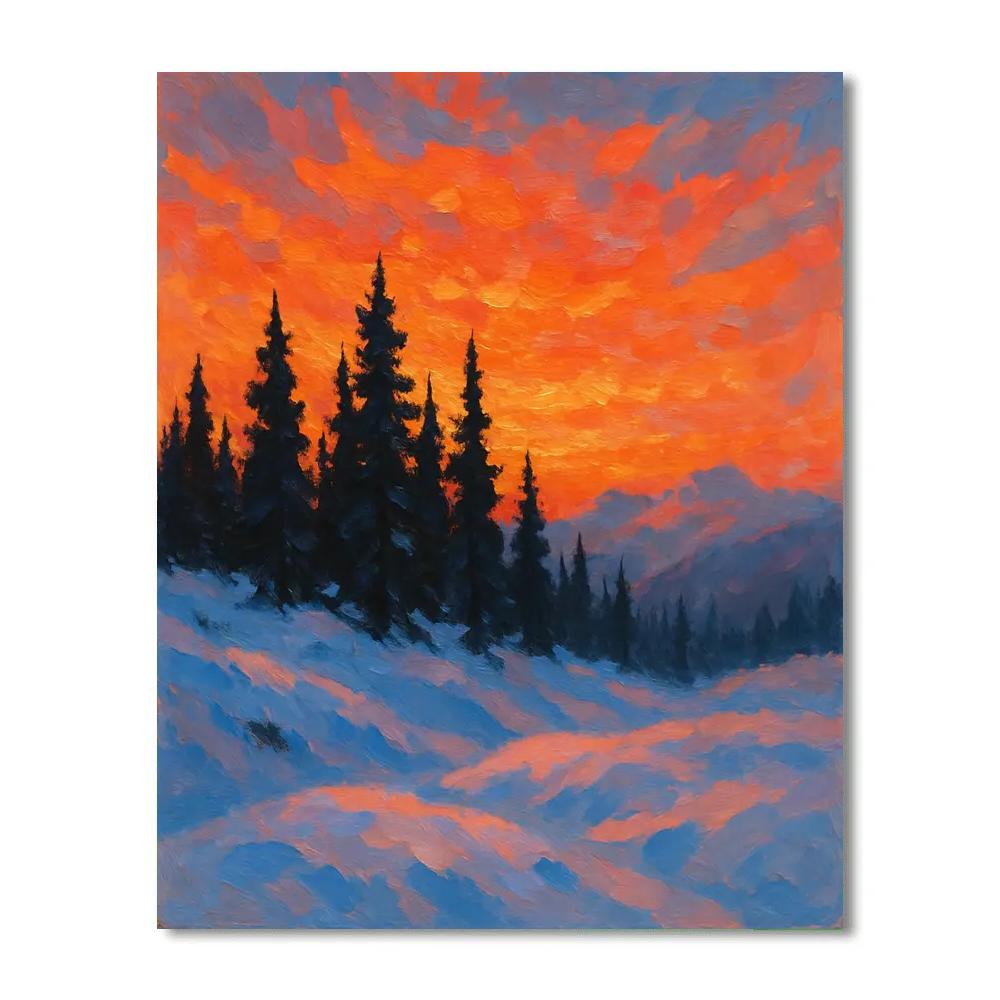 Sunset Glow Over Evergreen Ridge DIY paint by numbers