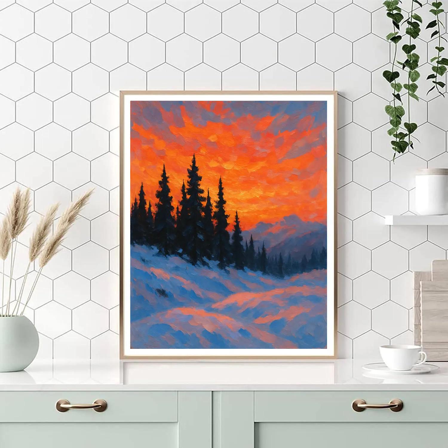 Sunset Glow Over Evergreen Ridge DIY paint by numbers