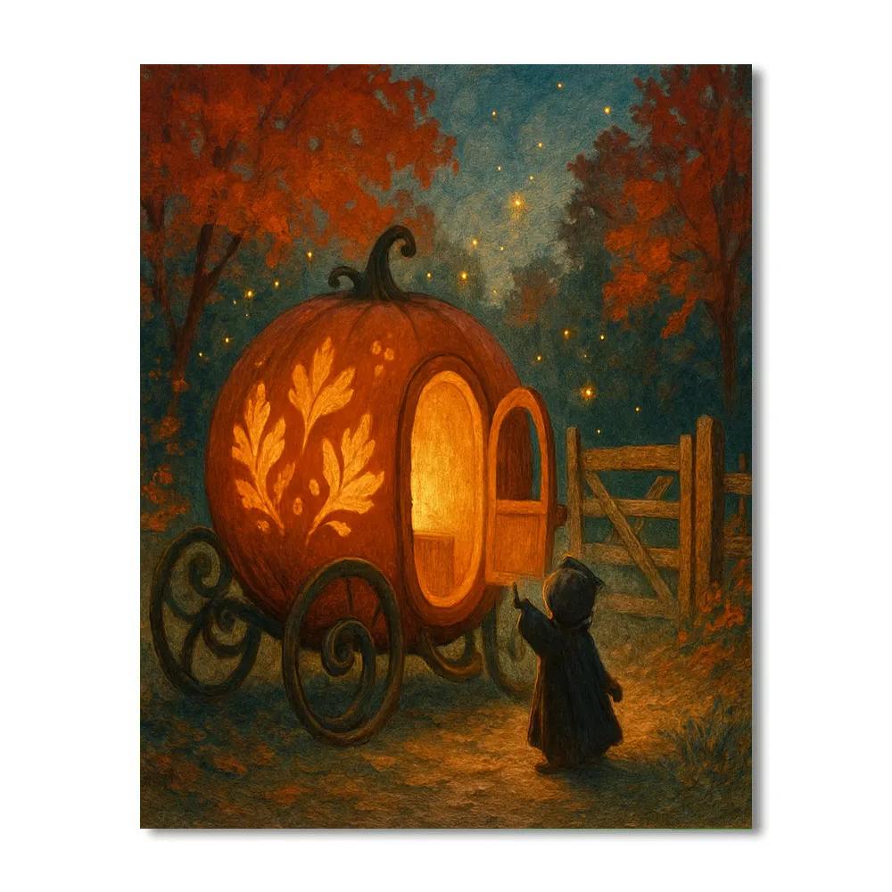 Pumpkin Carriage At The Autumn Forest Gate painting number kit
