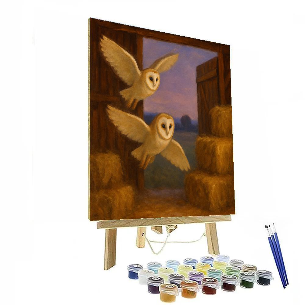 Barn Owls Over The Golden Hayloft painting number kit