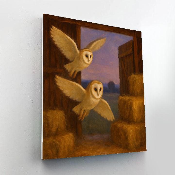 Barn Owls Over The Golden Hayloft painting number kit