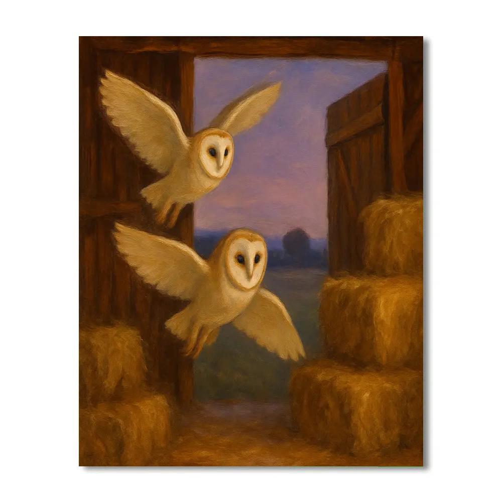 Barn Owls Over The Golden Hayloft painting number kit