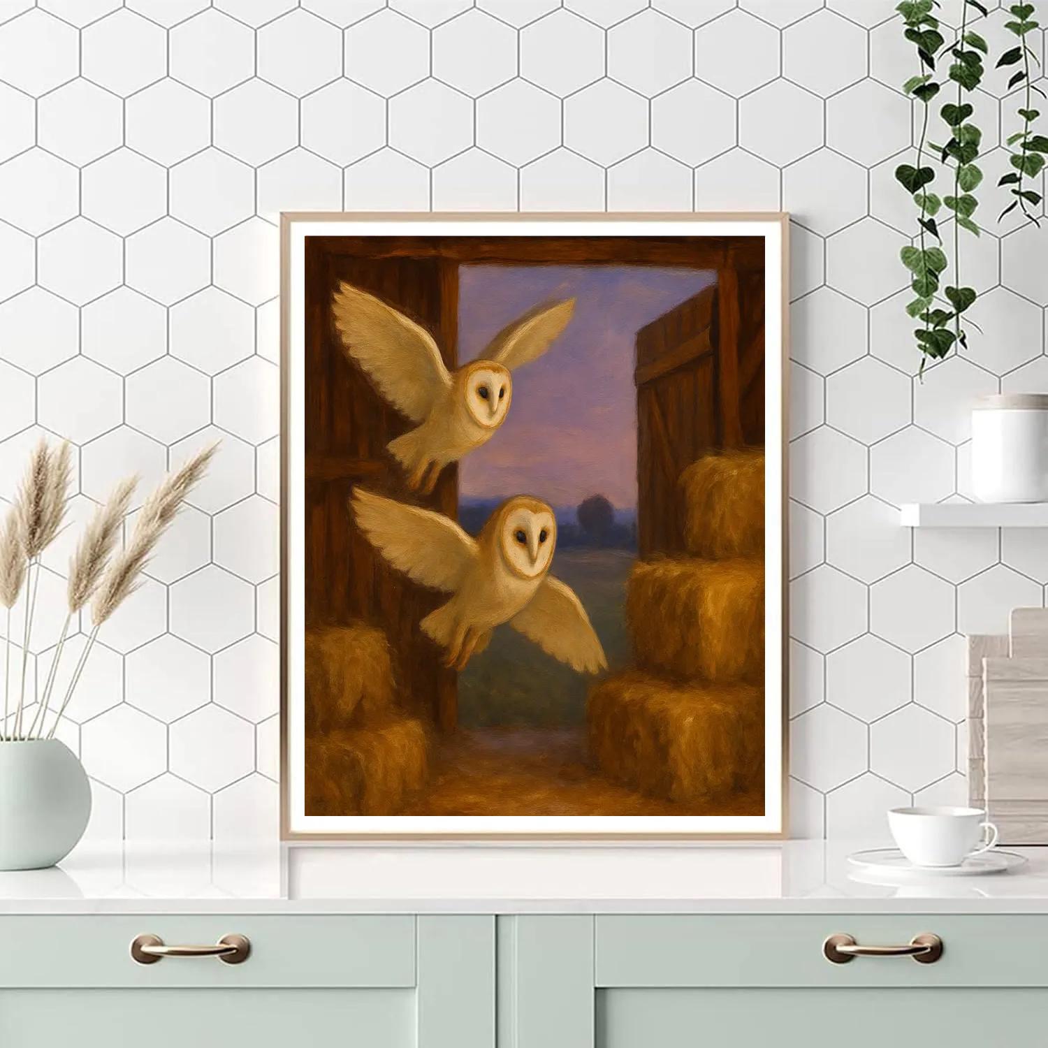 Barn Owls Over The Golden Hayloft painting number kit