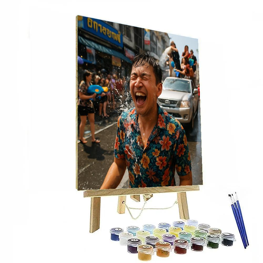 Songkran Water Fight On Silom Road Bangkok Numbered painting kits
