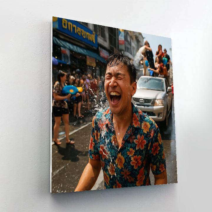 Songkran Water Fight On Silom Road Bangkok Numbered painting kits