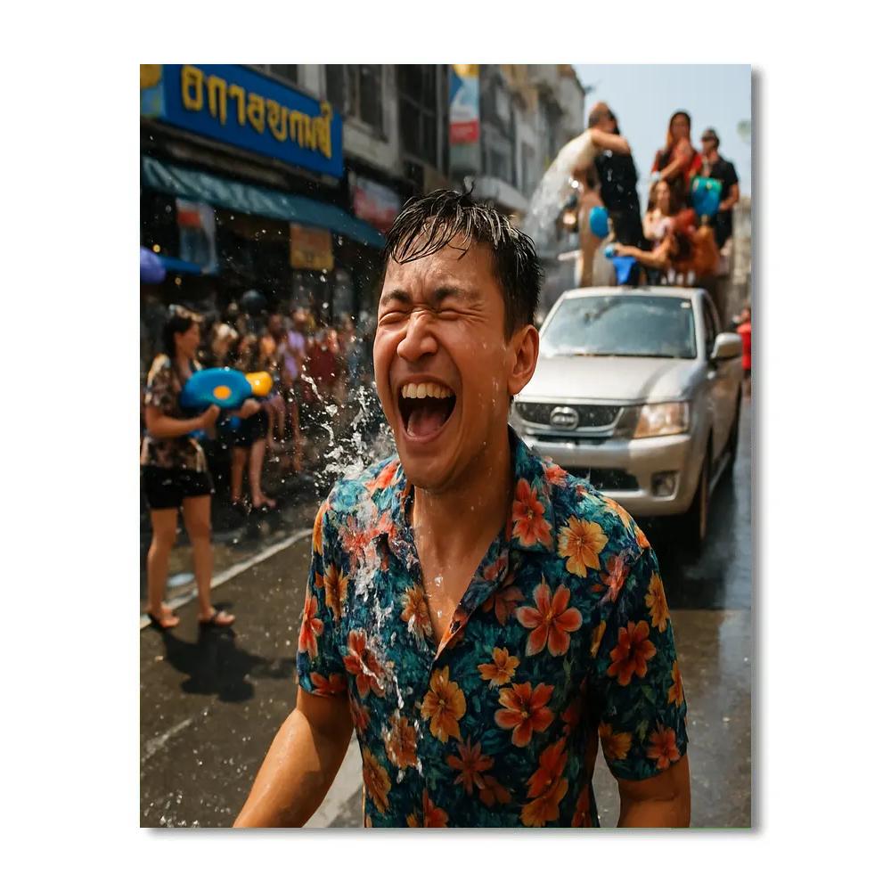 Songkran Water Fight On Silom Road Bangkok Numbered painting kits