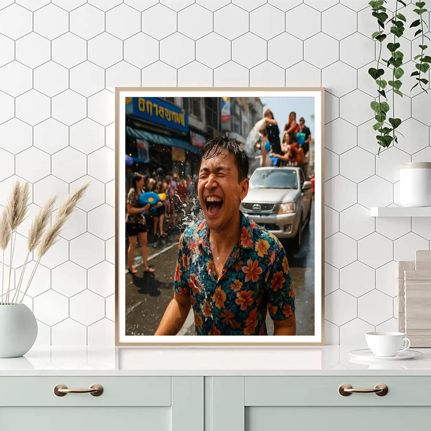 Songkran Water Fight On Silom Road Bangkok Numbered painting kits