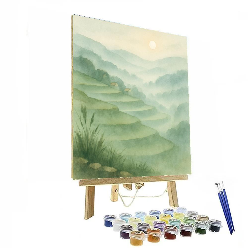 Morning Mist Over Terraced Hills Numbered painting kits