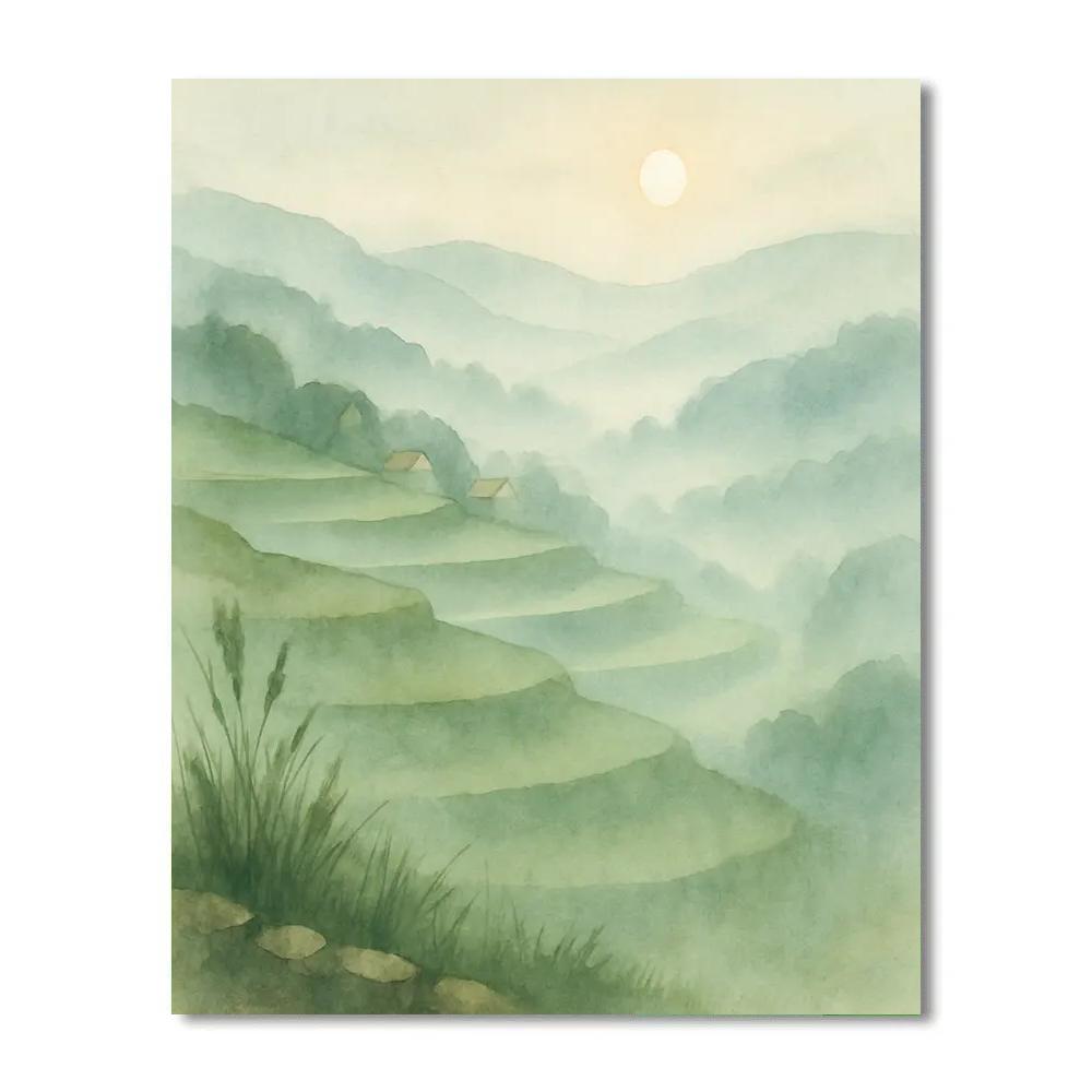Morning Mist Over Terraced Hills Numbered painting kits