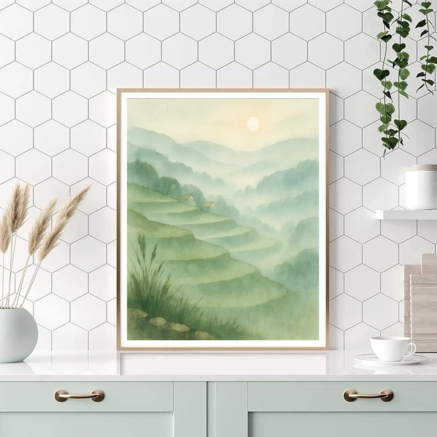 Morning Mist Over Terraced Hills Numbered painting kits
