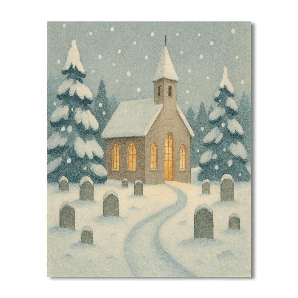 Quiet Churchyard In Falling Snow paint by numbers
