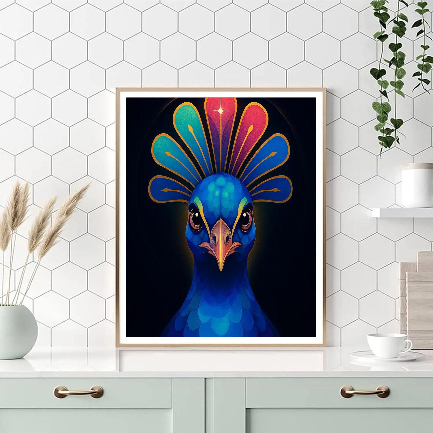 Rainbow Crest Peacock Portrait Painting by numbers kit