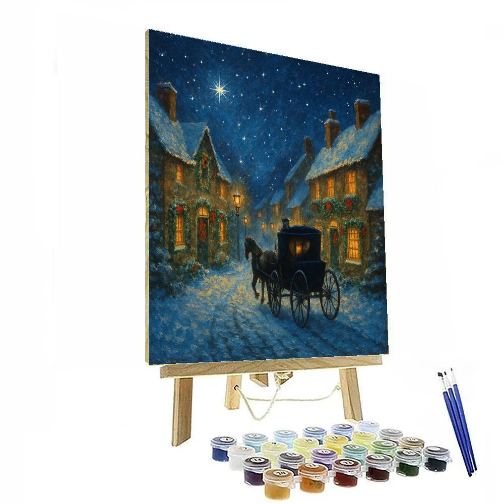 Midnight Carriage Through Snowy Lantern Lane Painting by numbers kit