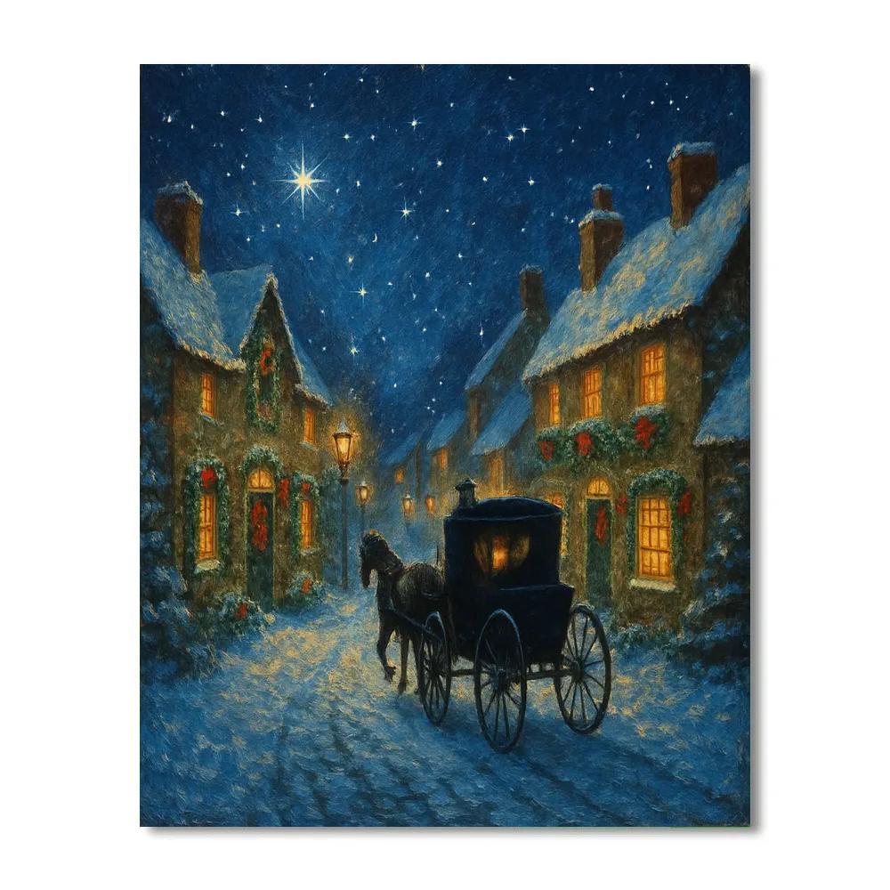 Midnight Carriage Through Snowy Lantern Lane Painting by numbers kit