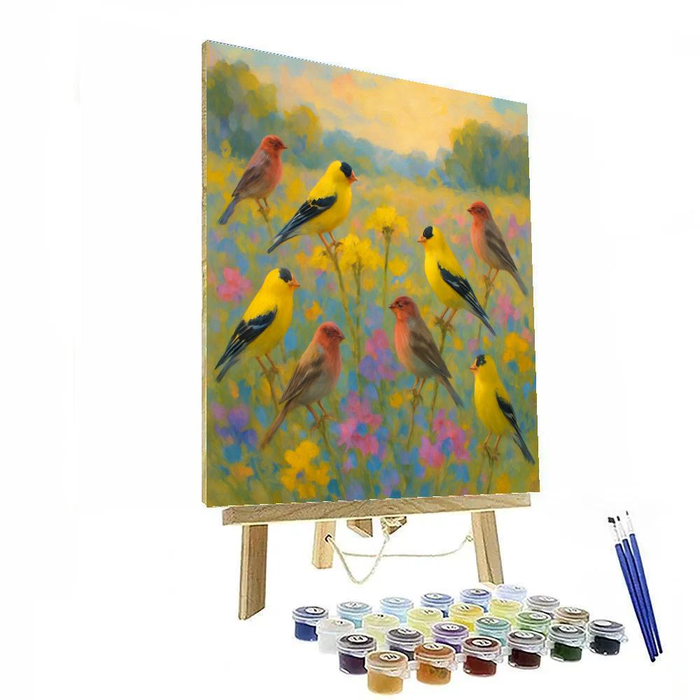 Finches Among The Sunlit Wildflower Quilt Numbered painting kits